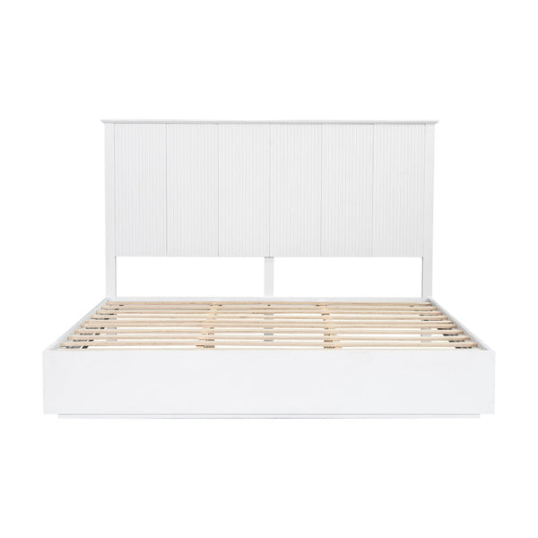 English Elm Stylish King Bed Frame Vertical Slat Headboard Low Profile Contemporary Bedroom White N770PK369234K