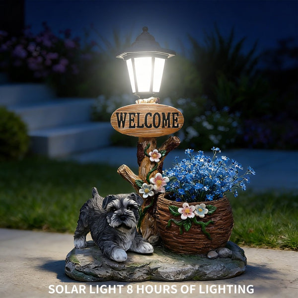 English Elm Schnauzer Solar Led Resin Planter Statue Outdoor Garden Accent for Patio Decor W5398P464236