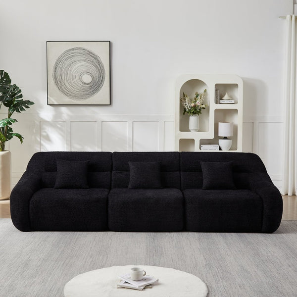 English Elm [video]123.2 Inch Chenille Modular Sectional Sofa Four Seat Cloud Cushion Living Room Black W3505S00061