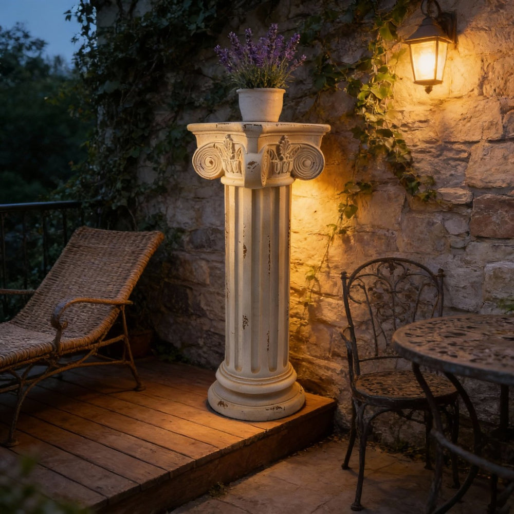 English Elm Pedestal Roman Column Plant Stand Aged Stone Magnesium Oxide Indoor Outdoor Display W5230P450590