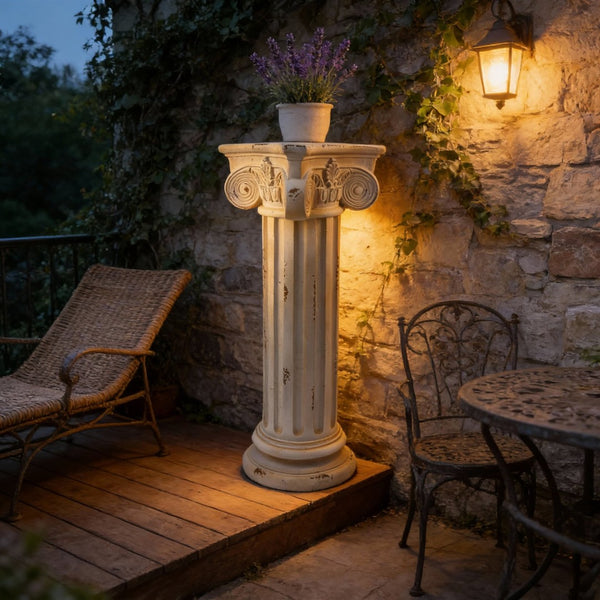 English Elm Pedestal Roman Column Plant Stand Aged Stone Magnesium Oxide Indoor Outdoor Display W5230P450590