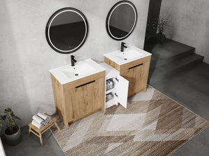 English Elm 72 Inch Freestanding Bathroom Vanity With Ceramic Sink, Soft-Close Doors, And Ample Storage Space W999S00323