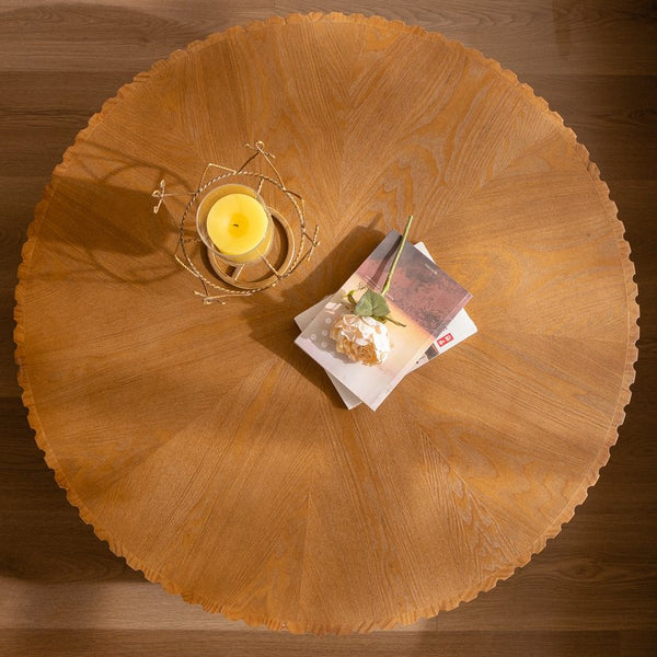 English Elm 35.4 Modern Round Retro Coffee Table with Solid Wood & MDF, Sturdy 110lb Capacity, Stylish Centerpiece Natural W757P241081