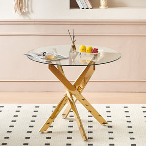 English Elm 1+4,5Pieces Mid-Century Dining Set - Sleek Glass Table & Chairs, Stylish Black & Gold Finish For 4-6 W234S00124