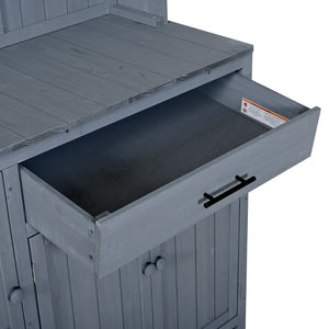 English Elm (with Hutch) Topamx Solid Fir Potting Bench Patio Workstation Spice Rack Drawer Gray N717P404330E