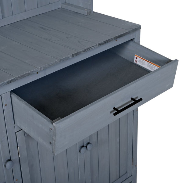 English Elm (with Hutch) Topamx Solid Fir Potting Bench Patio Workstation Spice Rack Drawer Gray N717P404330E