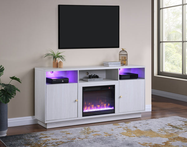 English Elm Ambrogio 70 Inch Electric Fireplace Tv Stand with Led Shelves and Cabinet Storage White+Walnut B2749P413267