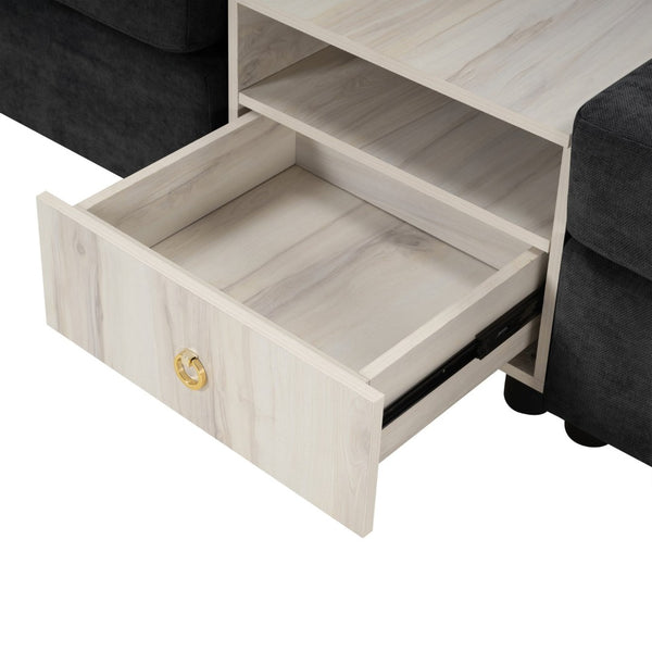English Elm Modern Chenille Modular Sofa with Console Storage Armrest for Spacious Living Rooms Black N763S000065B