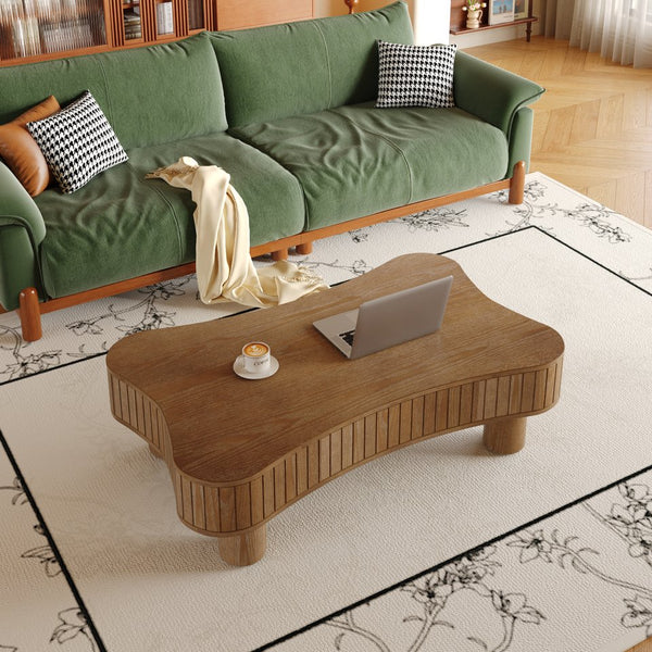 English Elm Lift Top Coffee Table with Silent Hydraulic Lift, Fluted Panels & Hidden Storage, Rounded Corners Walnut W1445P355622