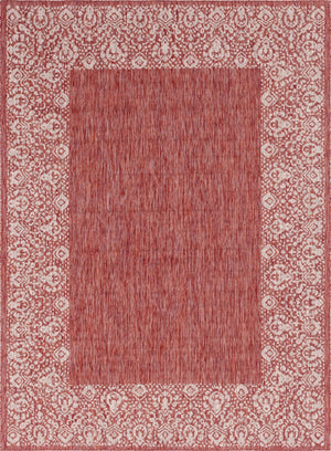 Unique Loom Outdoor Border Floral Border Machine Made Floral Rug Rust Red, Ivory 8' 0" x 11' 4"