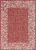 Unique Loom Outdoor Border Floral Border Machine Made Floral Rug Rust Red, Ivory 8' 0" x 11' 4"