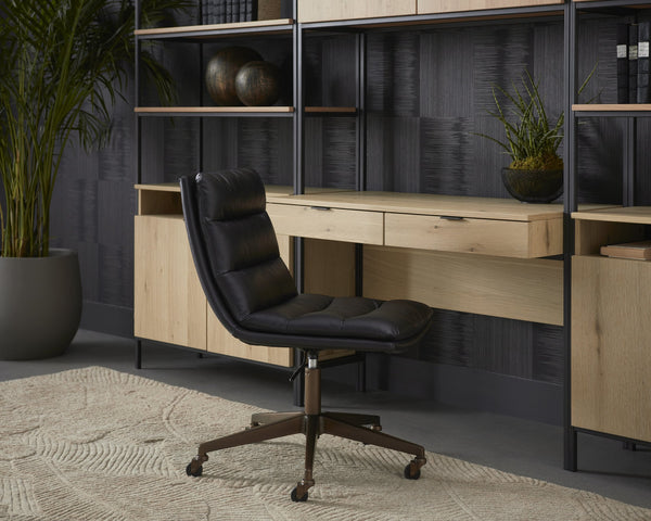 Sunpan Stinson Office Chair - Luxurious Comfort With Antique Brass Base And Easy Mobility For Your Workspace Black Faux Leather 111971