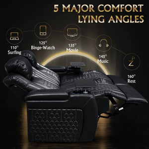 English Elm 62.2"power Recliner Set of 2 Top-grain Nappa Leather Home Theater Seating with Rgb Led Black W3819S00089