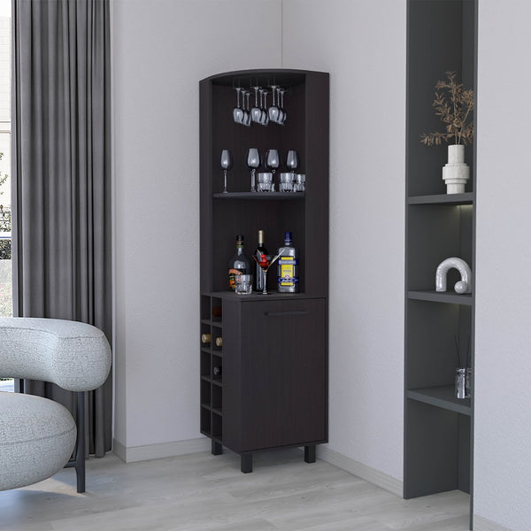 English Elm Fm Furniture Leah Corner Bar Cabinet with Wine Rack Open Shelves White Modern B128S00046