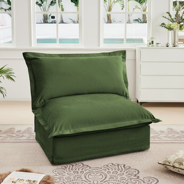 English Elm Koala Armless Chenille Sofa Deep Seat Wraparound Pillows for Modern Living Rooms Green W3041P240136