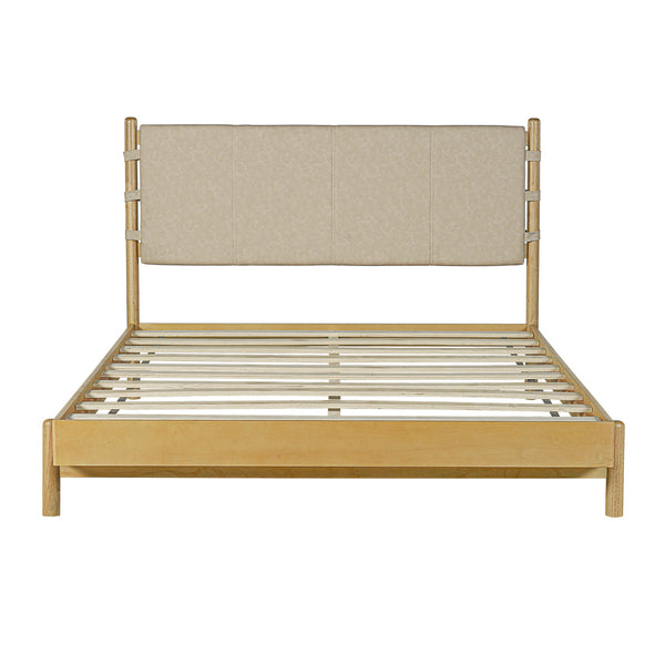 English Elm Christopher Knight Home® - Premium Rubber Wood Platform Bed Frame - Stylish Queen Bed With Beige Headboard, Mid-Century Design N770P288638A_N770P288639A