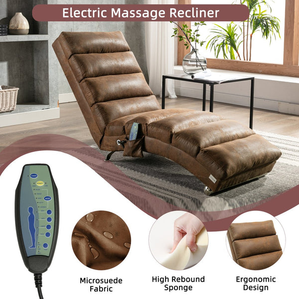English Elm Linen Ergonomic Massage Chaise Lounge with Remote, 140° Recliner Long Lounger for Office Home W395P184846