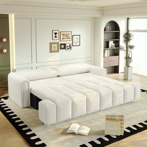 English Elm 90.2" 3-in-1 Convertible Sleeper Sofa Bed with Teddy Fabric & Storage, King-Size Comfort for Living Beige+White W1885S00249