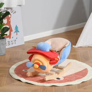English Elm Qaba Wooden Plush Airplane Rocking Toy with Lullaby Sound and Safety Belt Toddlers W2225P249738