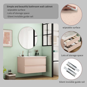 English Elm 32-Inch Modern Wall-Mounted Bathroom Vanity With Ceramic Sink, Soft-Close Drawers, Stylish Pink Finish W3151S00045