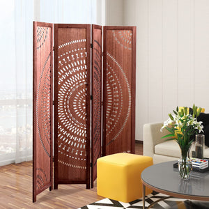 English Elm 55.2'' Solid Wood 4-Panel Folding Room Divider - Stylish Brown Privacy Screen For Any Space B205P241658