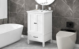 English Elm 20" Bathroom Vanity With Sink, Bathroom Cabinet With Two Doors, Magnetic Door Stopper and Adiustable Foot Pads, A Drawer, White