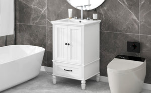 English Elm 20" Bathroom Vanity with Sink Modern MDF Cabinet with Ceramic Top, Drawer, Magnetic Door Stopper White N725P195132K