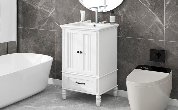 English Elm 20" Bathroom Vanity with Sink Modern MDF Cabinet with Ceramic Top, Drawer, Magnetic Door Stopper White N725P195132K