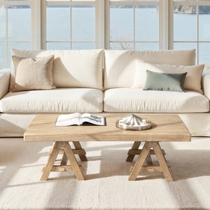 English Elm Hawthorne Reclaimed Elm Trestle Coffee Table Solid Wood Farmhouse Living Room Accent Natural B2719P474450
