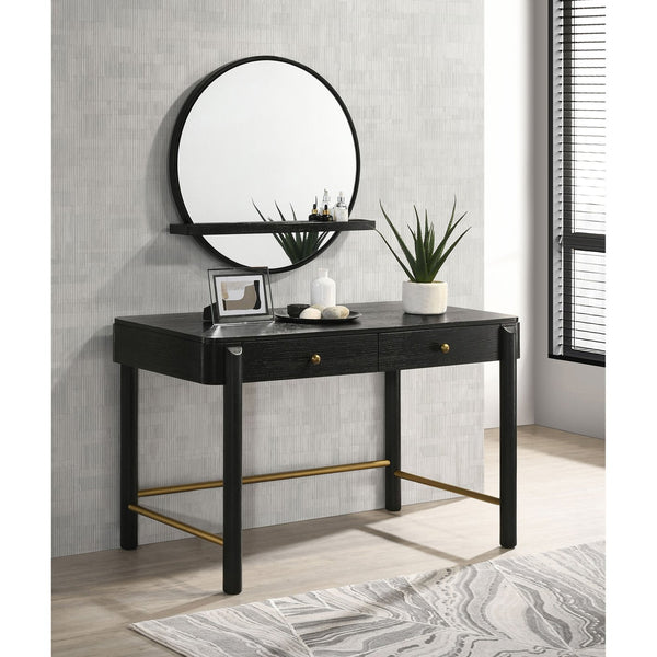 English Elm Anser Modern Coastal 2-Drawer Vanity Desk in Black with Aged Brass Hardware and Rounded Legs — Stylish Console Storage B062P299883
