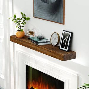English Elm Fireplace Mantel - Handcrafted Solid Wood Floating Shelf, Dark Chocolate Finish For Stylish Display T3210P391502