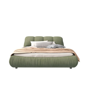 English Elm Queen Size Upholstered Platform Bed With Plush Backrest & Solid Wood Frame – Elegant Green Design W1885S00026-GIGA