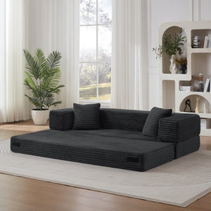 English Elm Modern Cord Fabric Convertible Sofa Sleeper Low Profile Square Frame for Apartments Dark Gray W3396P439849