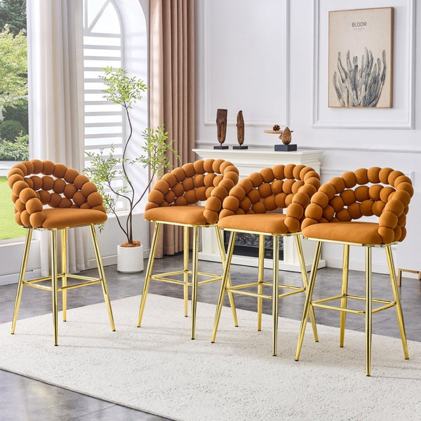 English Elm Set of 2 Sculptural Bubble Back Velvet Barstools with Glamorous Electroplated Legs Gold,Orange W3875P370838