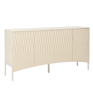 English Elm U_Style Curved Four-Door Sideboard with Arched Groove Design, MDF Construction, Metal Legs, 65" L Beige N711P192404K
