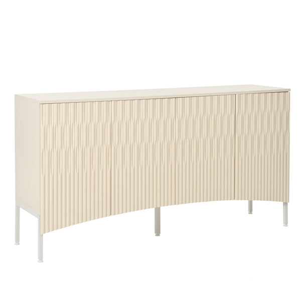 English Elm U_Style Curved Four-Door Sideboard with Arched Groove Design, MDF Construction, Metal Legs, 65" L Beige N711P192404K