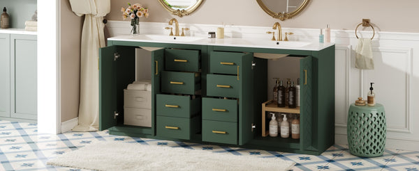 English Elm 72'' Elegant Bathroom Vanity With Ceramic Sink, Soft-Close Drawers & Solid Wood Storage Cabinet Set N710SS00013F