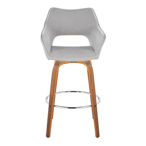 English Elm Fixed-height Swivel Barstools Mid-century Walnut Bentwood Frame Grey Upholstered Set B202S01928