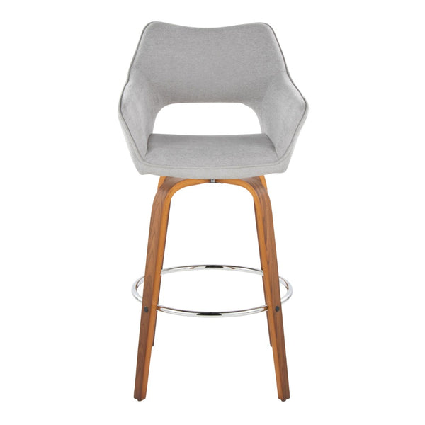 English Elm Fixed-height Swivel Barstools Mid-century Walnut Bentwood Frame Grey Upholstered Set B202S01928