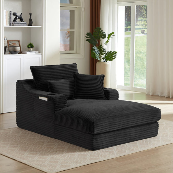 English Elm 47.24 Plush modern compression sofa with S-curve arms, cup holders, cotton lumbar pillow and deep seat comfort Black W3396P373310