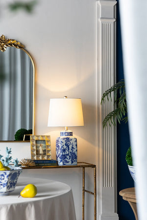 English Elm D13x25" Blue and White Ceramic Vase Lamp — 25" Porcelain Accent Lamp with Hand-Painted Blue Motif, Warm Glow and Statement Style (Home & Office) W2078P324058