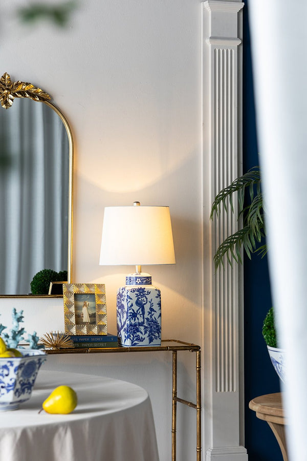 English Elm D13x25" Blue and White Ceramic Vase Lamp — 25" Porcelain Accent Lamp with Hand-Painted Blue Motif, Warm Glow and Statement Style (Home & Office) W2078P324058