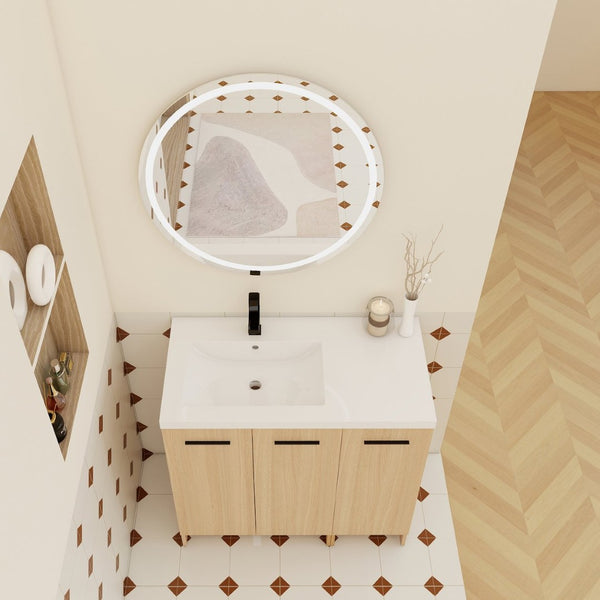 English Elm 36" Floating Bathroom Vanity Light Oak Modular Cabinet with Gel Coat Integrated Sink W3450S00100
