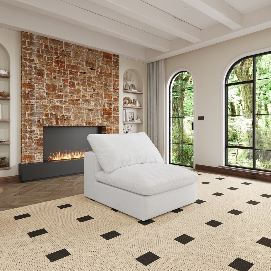 English Elm sofa Antique White Modular Middle Seater with Feather-Filled Cushions, Zippered Covers, Durable Frame W2824P198521