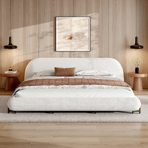 English Elm California King Boucle Platform Bed Curved Sculpted Frame Padded Headboard Bedroom N757C387448W