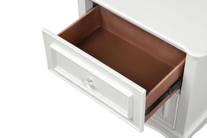 English Elm Traditional Two Drawer Nightstand White Finish Lychee Embossed Fronts Cedarwood Lined Bedroom B2741P435897