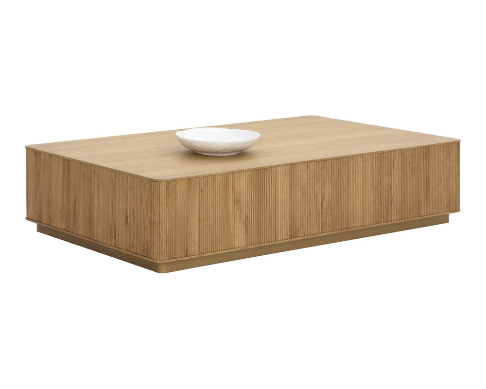 Sunpan KALLA Coffee Table - Rustic Oak Elegance with Brushed Gold Base, Modern Design for Stylish Living Spaces 112407