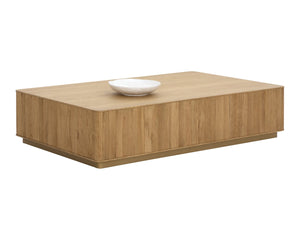 Sunpan KALLA Coffee Table - Rustic Oak Elegance with Brushed Gold Base, Modern Design for Stylish Living Spaces 112407