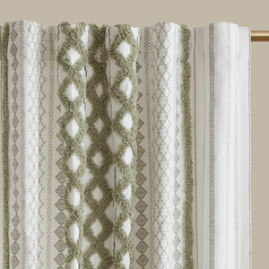 English Elm 1 Pcs Soft Green Cotton Curtain Panel, 50X95", Textured Chenille Stripe, Lined For Light Control B035P319831