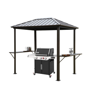 English Elm Grill 6x8 FT Hardtop Gazebo - Durable Galvanized Steel & Aluminum BBQ Pavilion with Shelves, Patio W419P276718